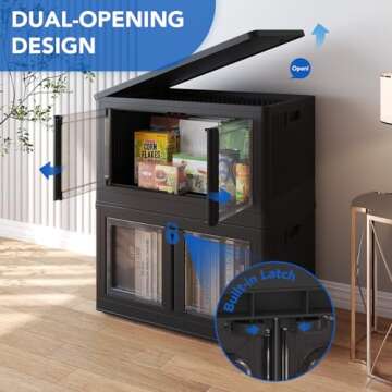 FLEXIMOUNTS Stackable Bins with Lids, Collapsible Plastic Storage Containers, 304 QT-4 Pack Closet Organizers and Storage Containers with Doors for Home, Black, 25" L x 15.5" W x 56" H