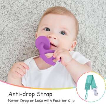 Mombella Baby Teething Toys for Babies 3 6 12 Months with Attachment to Clip on, Soft Silicone Teether Toys, 2 in 1 Elephant Teethers & Pre-Training Toothbrush, 9 Month Old Infant Chew Toys, Purple