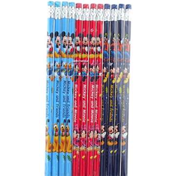 Disney Mickey Mouse Pencils Set - Pack of 12 Wood Pencils with Erasers and Stickers (Mickey Mouse Sc...