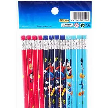 Disney Mickey Mouse Pencils Set - Pack of 12 Wood Pencils with Erasers and Stickers (Mickey Mouse School Supplies) (12 Pencils)