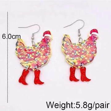 Acrylic Animal Drop Earrings Colorful Boots Chicken Hen Dinosaur Lovely Shark Sheep Funny Animal Dangle Earrings For Women Christams Birthday Gift-Christmas Chicken
