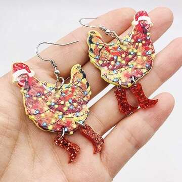Acrylic Animal Drop Earrings Colorful Boots Chicken Hen Dinosaur Lovely Shark Sheep Funny Animal Dangle Earrings For Women Christams Birthday Gift-Christmas Chicken