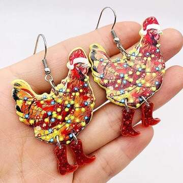 Acrylic Animal Drop Earrings Colorful Boots Chicken Hen Dinosaur Lovely Shark Sheep Funny Animal Dangle Earrings For Women Christams Birthday Gift-Christmas Chicken