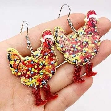 Acrylic Animal Drop Earrings Colorful Boots Chicken Hen Dinosaur Lovely Shark Sheep Funny Animal Dangle Earrings For Women Christams Birthday Gift-Christmas Chicken