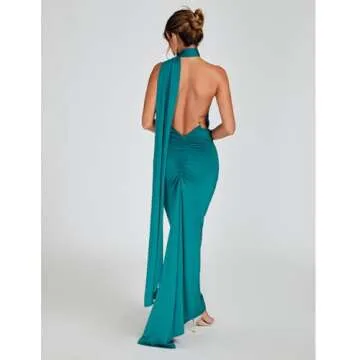 ABYOVRT Women Sexy Backless Bodycon Sleeveless Open Back Maxi Dress Going Out Elegant Party Cocktail Long Dress (B-Green, S)