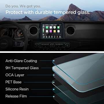 Spigen Tempered Glass Screen Protector [Glas.tR Slim] designed for Jeep Wrangler (2018-2022), Gladiator (2020-2022) 8.4" Dashboard Touchscreen - Matte/Anti Glare/Anti Finger Print