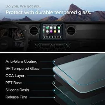 Spigen Tempered Glass Screen Protector [Glas.tR Slim] designed for Jeep Wrangler (2018-2022), Gladiator (2020-2022) 8.4" Dashboard Touchscreen - Matte/Anti Glare/Anti Finger Print