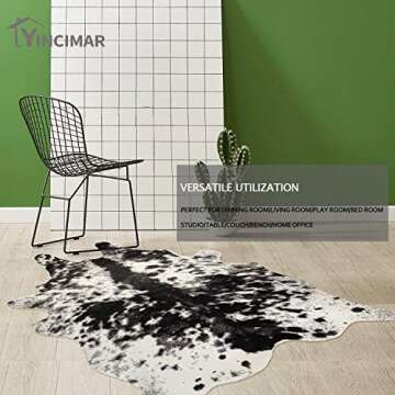 Yincimar Faux Cowhide Rug Extra Large Cow Print Area Rug 5.2ft x 6.6ft Non-Slip Animal Hide Carpet f...