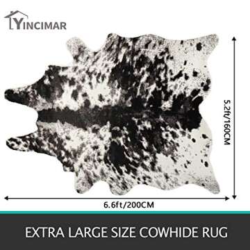 Yincimar Faux Cowhide Rug Extra Large Cow Print Area Rug 5.2ft x 6.6ft Non-Slip Animal Hide Carpet for Bedroom Living Room Western Home Office Decor (Black/Grey/White)