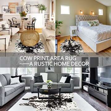 Yincimar Faux Cowhide Rug Extra Large Cow Print Area Rug 5.2ft x 6.6ft Non-Slip Animal Hide Carpet for Bedroom Living Room Western Home Office Decor (Black/Grey/White)
