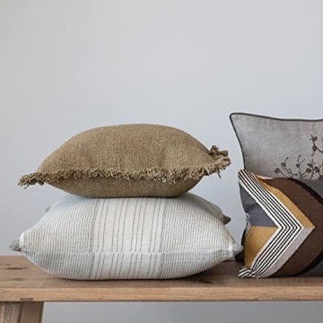 Creative Co-Op Pillow Cover - Cream and Olive Stripes