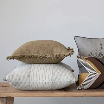 Creative Co-Op Pillow Cover - Cream and Olive Stripes