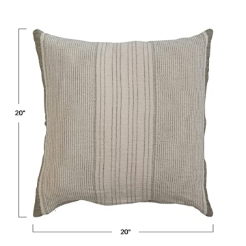 Creative Co-Op Pillow Cover - Cream and Olive Stripes