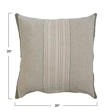 Creative Co-Op Pillow Cover - Cream and Olive Stripes