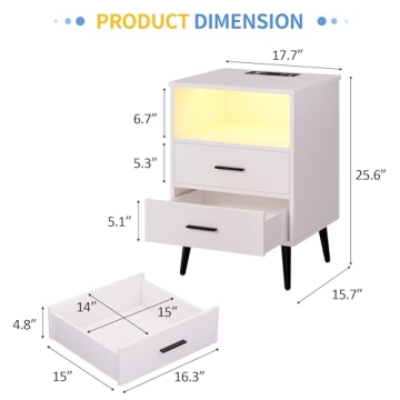 LVSOMT LED Night Stand with Charging Station and Light