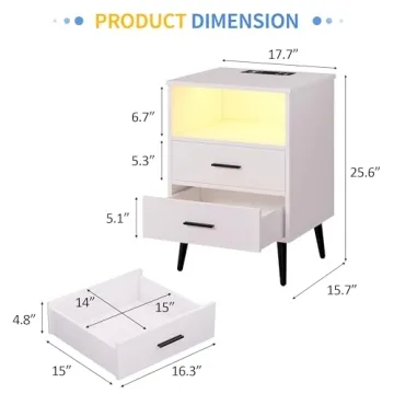 LVSOMT LED Night Stand with Charging Station and Light