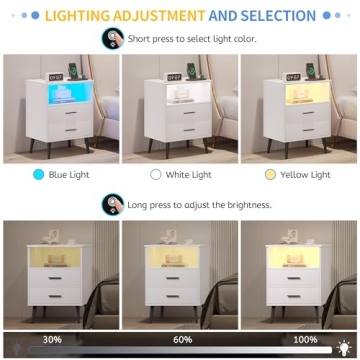 LVSOMT LED Night Stand with Charging Station and Light