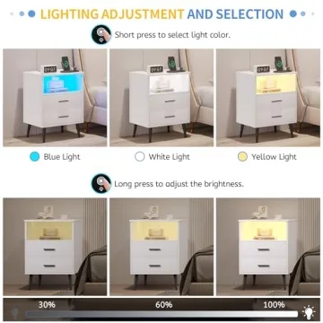 LVSOMT LED Night Stand with Charging Station and Light