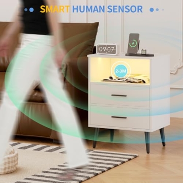 LVSOMT LED Night Stand with Charging Station and Light