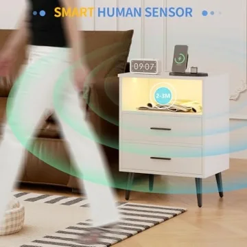 LVSOMT LED Night Stand with Charging Station and Light