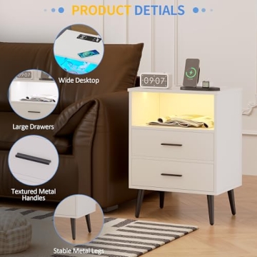 LVSOMT LED Night Stand with Charging Station and Light