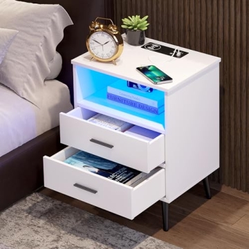 LVSOMT LED Night Stand with Charging Station and Light