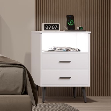 LVSOMT LED Night Stand with Charging Station and Light