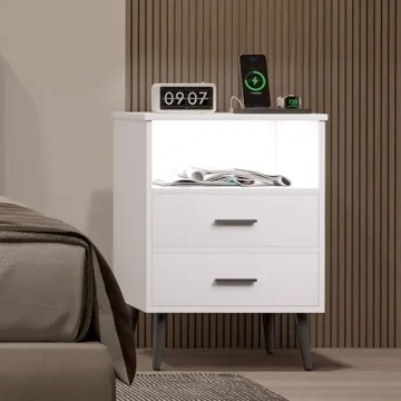 LVSOMT LED Night Stand with Charging Station and Light