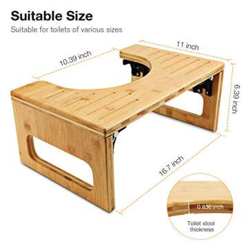 DadyMart Bamboo Toilet Stool - Foldable & Natural Design