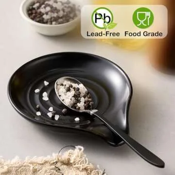 Gencywe Spoon Rest for Stove Top, 6.1" Large Ceramic Spoon Holder for Kitchen Counter Decor, Heat-Resistant Cooking Utensil Rest, Coffee Spoon Holder, Black Kitchen Spoon Rest for Spoon Ladle Spatula