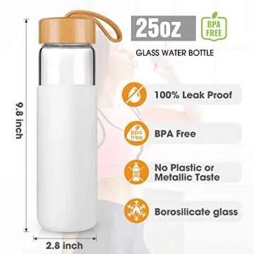 Yomious 25 Oz Glass Water Bottle | Eco-Friendly & Leak Proof