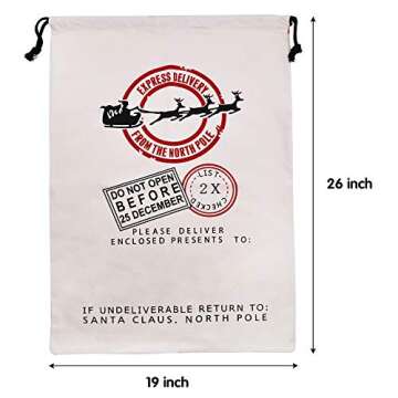JOYIN 3 PCS Santa Burlap Sack present Bags with Drawstring 26" x 19" for Large Xmas Package Storage, Event Party Supplies, Christmas Party Favors.