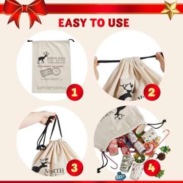 JOYIN 3 PCS Santa Burlap Sack present Bags with Drawstring 26" x 19" for Large Xmas Package Storage, Event Party Supplies, Christmas Party Favors.