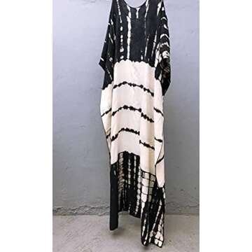 Beach Cover ups Caftan Women's Off Shoulder Black White v Neck Caftans Rayon Ethnic Print Plus Size ...