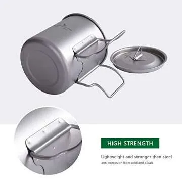 N&F 420ml Titanium cup with Lid,Portable Camping Mug Foldable Handle (14.2 fl oz) Outdoor Water Tea Coffee Ultralight Cup only 89.2g for Backpacking