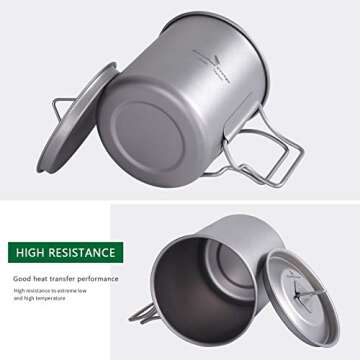 N&F 420ml Titanium cup with Lid,Portable Camping Mug Foldable Handle (14.2 fl oz) Outdoor Water Tea Coffee Ultralight Cup only 89.2g for Backpacking