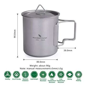 N&F 420ml Titanium cup with Lid,Portable Camping Mug Foldable Handle (14.2 fl oz) Outdoor Water Tea Coffee Ultralight Cup only 89.2g for Backpacking