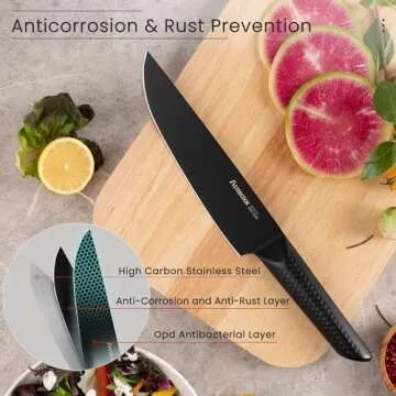 Astercook Knife Set, 15 Pieces Kitchen Knives Set with Block and Sharpener, German Stainless Steel Handle One-Piece Design Knife Block Sets, Dishwasher Safe, Black