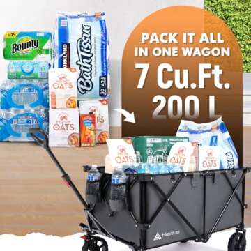 Hikenture Collapsible Wagon 330LBS Capacity, 200L Extra Large Wagons Carts Foldable, Heavy Duty Fold...