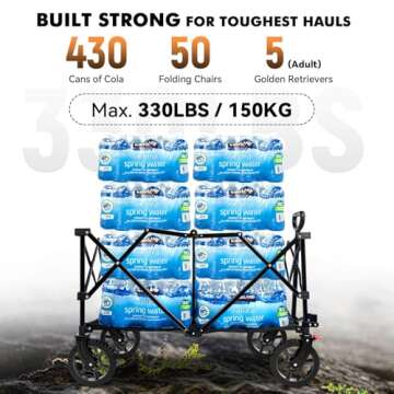 Hikenture Collapsible Wagon 330LBS Capacity, 200L Extra Large Wagons Carts Foldable, Heavy Duty Folding Wagon with All-Terrain Wheels, Utility Beach Wagon for Outdoor Garden