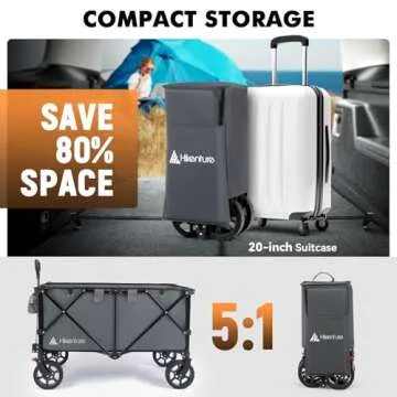 Hikenture Collapsible Wagon 330LBS Capacity, 200L Extra Large Wagons Carts Foldable, Heavy Duty Folding Wagon with All-Terrain Wheels, Utility Beach Wagon for Outdoor Garden