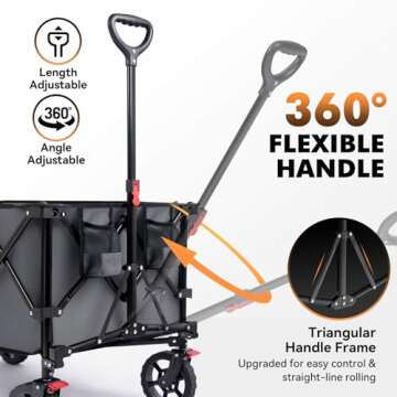 Hikenture Collapsible Wagon 330LBS Capacity, 200L Extra Large Wagons Carts Foldable, Heavy Duty Folding Wagon with All-Terrain Wheels, Utility Beach Wagon for Outdoor Garden