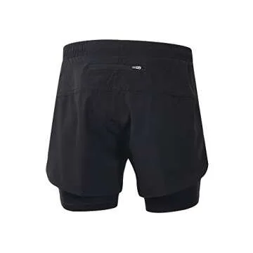 Lixada Men's 2-in-1 Running Shorts Quick Drying Breathable Active Training Exercise Jogging Cycling Shorts (Black, L)