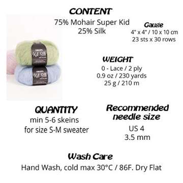 Mohair and Silk Yarn Drops Kid-Silk, 0 or Lace, 2 Ply, 0.9 oz 230 Yards per Ball (05 Heather)