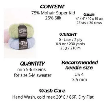 Mohair and Silk Yarn Drops Kid-Silk, 0 or Lace, 2 Ply, 0.9 oz 230 Yards per Ball (05 Heather)