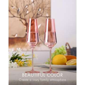 comfit 8.5oz Pink Champagne Flutes Set Of 6 - Colored Champagne Glasses Stemmed Coupes Reusable Wedd...