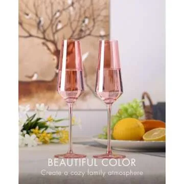 comfit 8.5oz Pink Champagne Flutes Set Of 6 - Colored Champagne Glasses Stemmed Coupes Reusable Wedd...