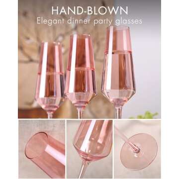 comfit 8.5oz Pink Champagne Flutes Set Of 6 - Colored Champagne Glasses Stemmed Coupes Reusable Wedding Toasting Glasses - Rose Bride Wine Glasses For Party Birthday,Wedding