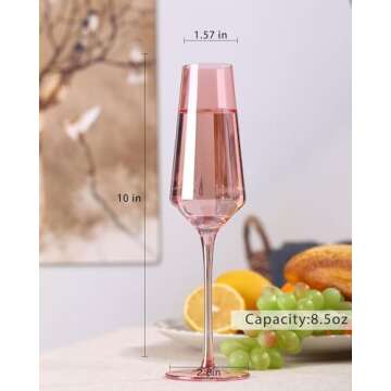 comfit 8.5oz Pink Champagne Flutes Set Of 6 - Colored Champagne Glasses Stemmed Coupes Reusable Wedding Toasting Glasses - Rose Bride Wine Glasses For Party Birthday,Wedding