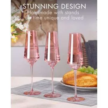 comfit 8.5oz Pink Champagne Flutes Set Of 6 - Colored Champagne Glasses Stemmed Coupes Reusable Wedding Toasting Glasses - Rose Bride Wine Glasses For Party Birthday,Wedding